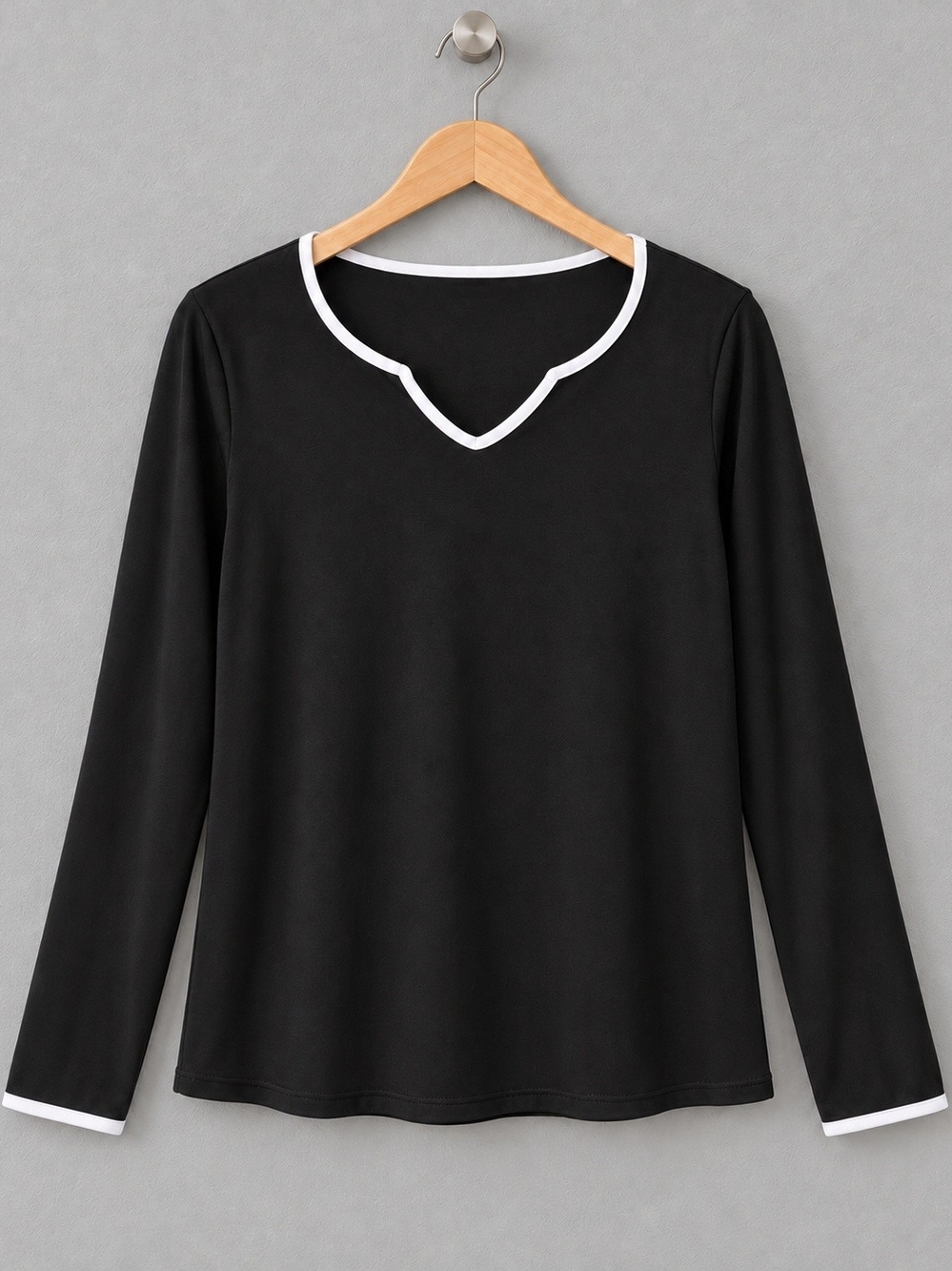 Women’s Black Long-Sleeve Tee with White Trim